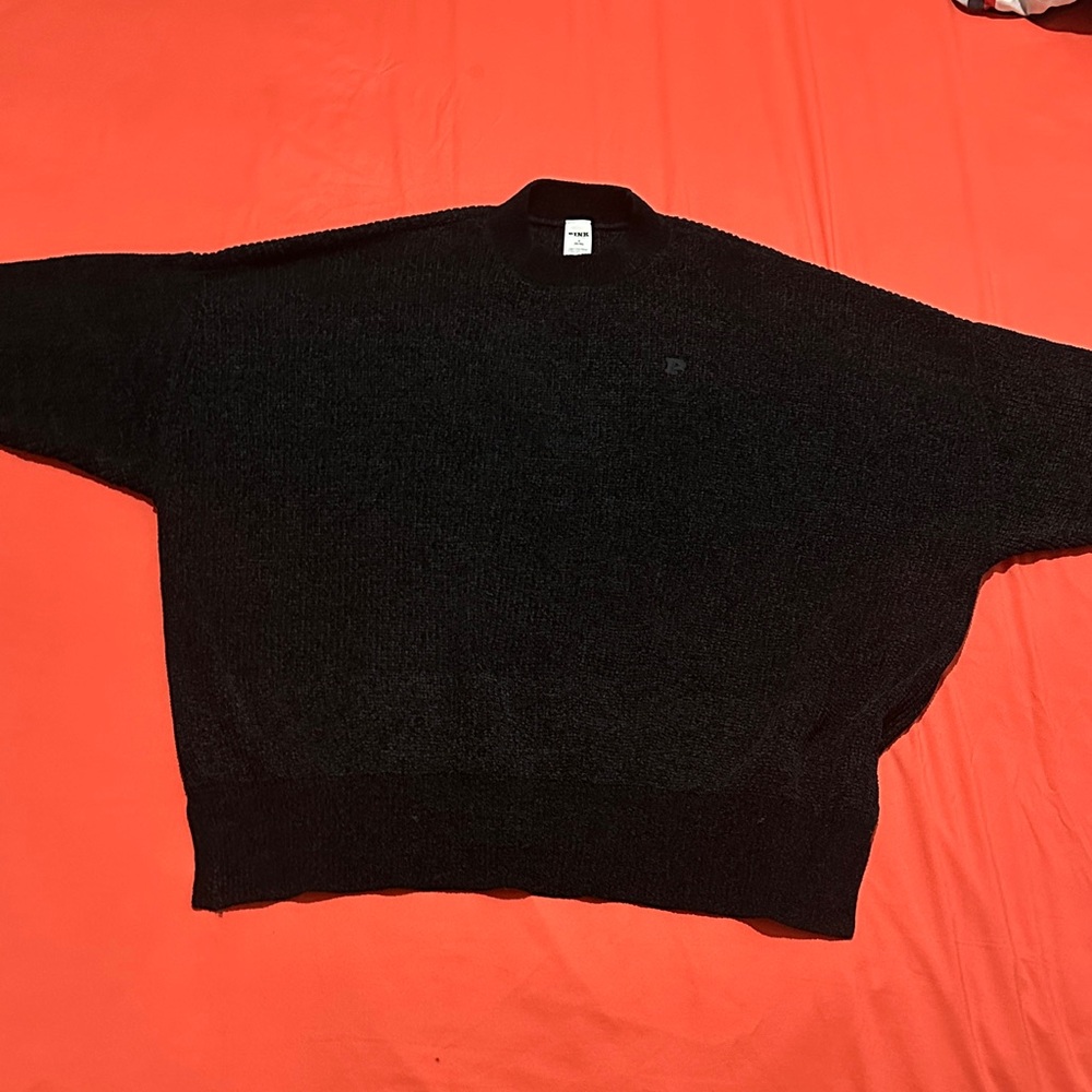 PINK Victoria's Secret Women's Black Oversized Chenille Crewneck Sweater
